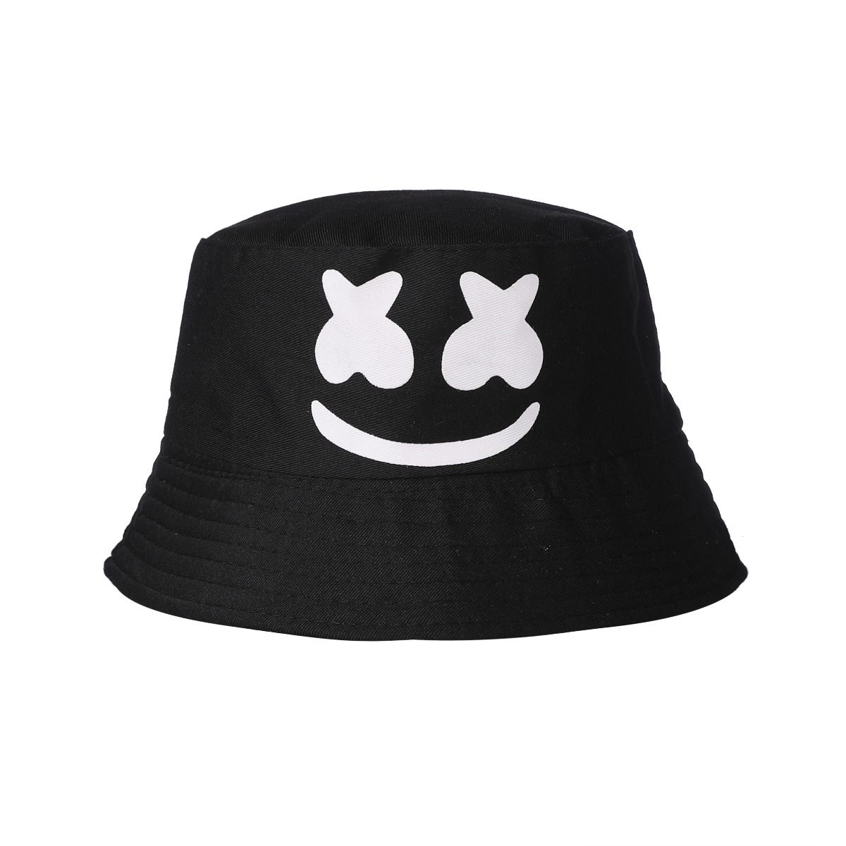 Black Bucket Hat with White Cross Eyes